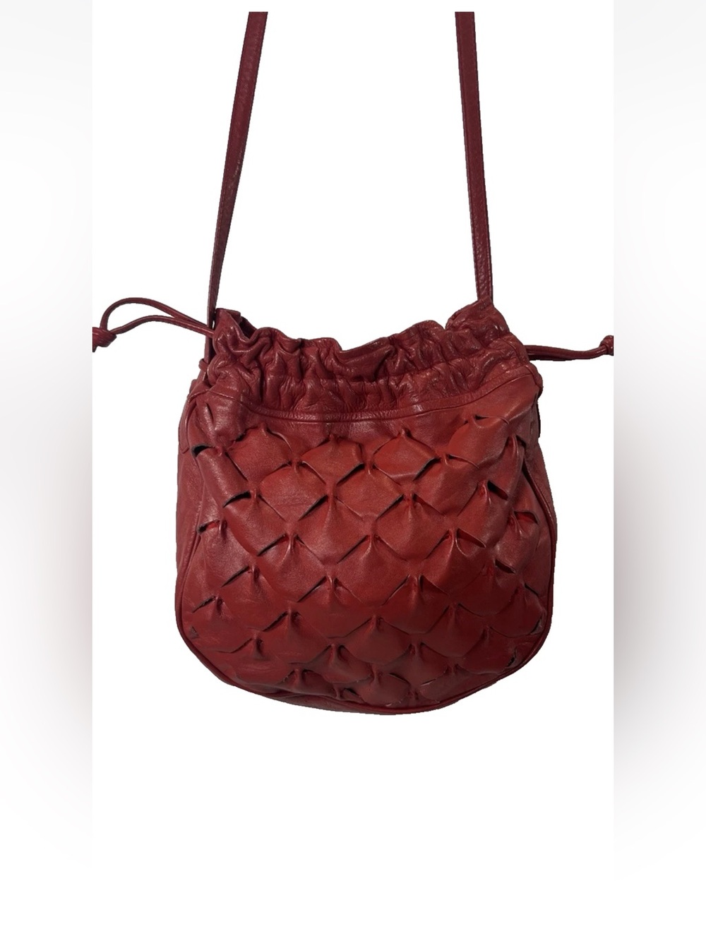 Rare Vintage 80's Debra Lynne for Clemente Smocked Red Leather Crossbody Bag